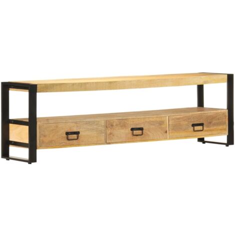Vidaxl – Meuble TV en bois de manguier massif 150x30x45 cm – 3 tiroirs et 1 compartiment – Cadre en acier enduit de poudre pour robustesse (1/7)