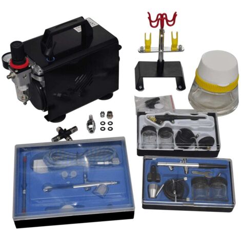 Vidaxl – Kit compresseur aérographe 3 pistolets – Mini compresseur à piston 1/6 CH – Pression max 4 bar – Pour peinture, maquillage, art d'ongle