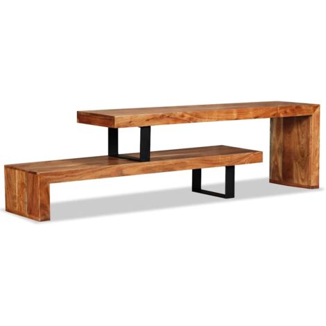 Vidaxl – Meuble TV en bois d'acacia massif – 2 niveaux ajustables – Dimensions 112 x 30 x 40 cm – Style vintage avec pieds en fer forgé