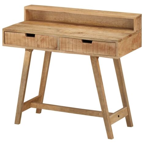 Vidaxl – Bureau droit en bois de manguier massif 100x45x90 cm – Avec 2 tiroirs – Finition naturelle pour un style vintage