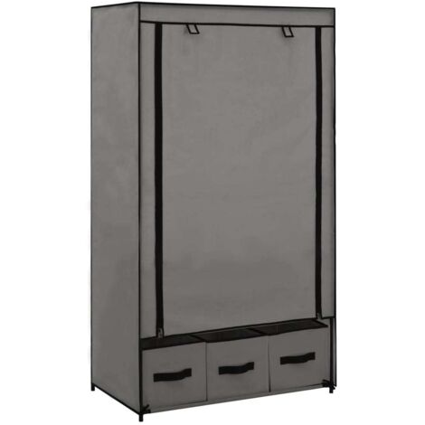 Vidaxl – Garde-robe gris 87 x 49 x 159 cm – Tissu intissé 100% – 3 tiroirs – Tubes en fer et connecteurs en plastique inclus