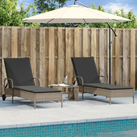 Chaises longues avec coussins lot de 2 gris résine tressée vidaXL