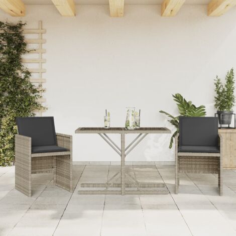 Ensemble de bistro 3 pcs et coussins gris clair résine tressée vidaXL