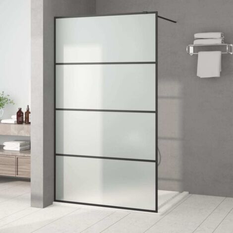 Vidaxl – Paroi de douche en verre ESG trempé dépoli 115x195 cm – Cadre en aluminium noir – Résistance aux éclaboussures – Installation facile