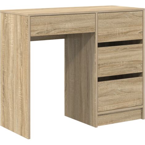 Vidaxl – Bureau droit chêne sonoma 90 x 37,5 x 75 cm – Bois d'ingénierie résistant – 3 tiroirs et étagère intégrée – Pour espace de travail moderne