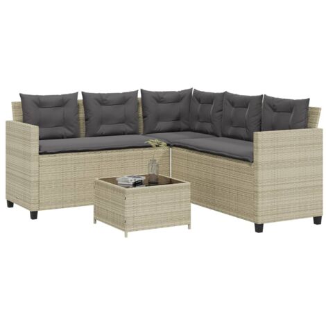 Canapé de jardin et table et coussins en forme de L gris clair vidaXL