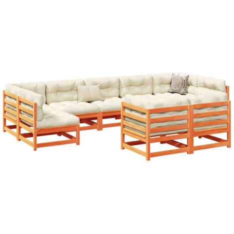 Salon de jardin 9 pcs avec coussins marron cire bois pin massif vidaXL (1/5)