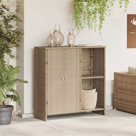 Vidaxl – Armoire de jardin en rotin beige 100 x 36 x 102 cm – 2 portes affleurantes – Rangement élégant pour intérieur – Assemblage requis