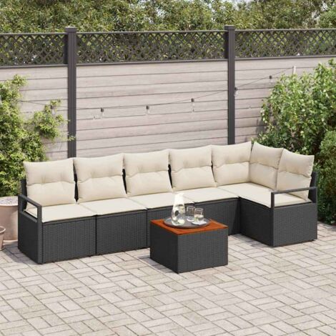 Ensemble de canapé de jardin avec coussin 7 pcs Noir Poly rotin vidaXL (1/5)