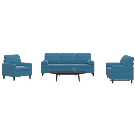 Ensemble de canapés 3pcs et coussins et traversins bleu velours vidaXL (1/5)