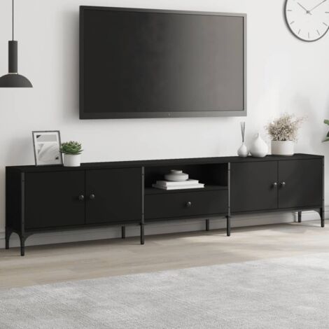 Vidaxl – Meuble TV noir avec tiroir – Bois d'ingénierie 200x25x44 cm – Résistant à l'humidité – Pieds réglables pour stabilité