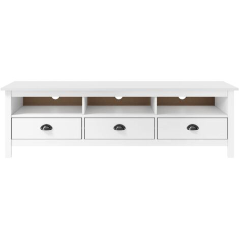Vidaxl – Meuble TV Hill Range blanc 158x40x47 cm – Bois de pin massif – 3 étagères et 3 tiroirs – Design rétro élégant