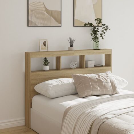 Vidaxl – Tête de lit avec LED chêne sonoma 140x17x102 cm – Bois d'ingénierie – Ambiance personnalisable – Fixation murale incluse