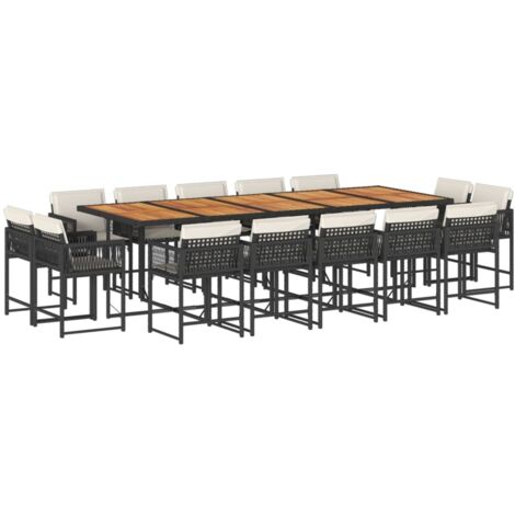Vidaxl – Ensemble à manger de jardin 15 pcs – Résine tressée noire – Table 275x106x73 cm – Chaises pliantes avec coussins amovibles