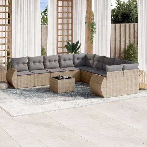 Salon de jardin 11 pcs avec coussins beige résine tressée vidaXL (1/3)