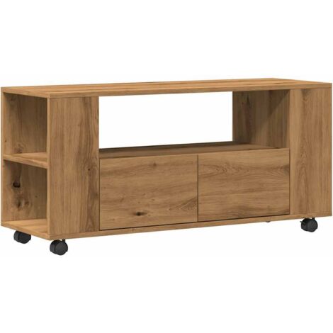 Vidaxl – Meuble TV avec roulettes – Chêne artisanal en bois d'ingénierie – Dimensions 102x34,5x43 cm – Capacité 60 kg – Facile à déplacer