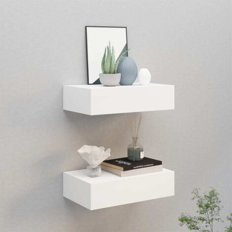 Vidaxl – Étagères murales à tiroirs 2 pcs – MDF blanc 40x23,5x10 cm – Charge max 10 kg – Fixation murale incluse