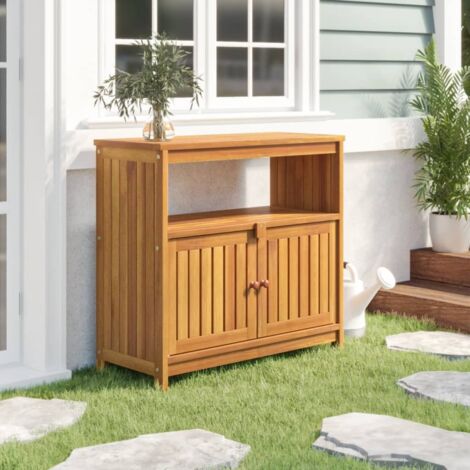 Vidaxl – Table console de jardin 80x35x75 cm en bois d'acacia massif – Avec étagère et compartiment de rangement – Usage intérieur et extérieur