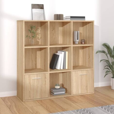 Vidaxl – Bibliothèque chêne sonoma 98x30x98 cm – 7 cubes ouverts et 2 portes – Bois d’ingénierie durable – Facile à assembler