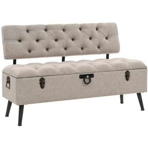 Vidaxl – Banc de rangement vintage 110 cm – Tissu crème rembourré – Pieds en acier – Pour couloir, salon ou chambre
