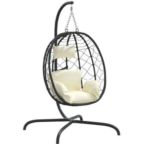 Vidaxl – Balancelle de jardin en résine tressée – Chaise suspendue œuf avec coussin blanc crème – Dimensions 106x103x195 cm – Charge maximale 150 kg