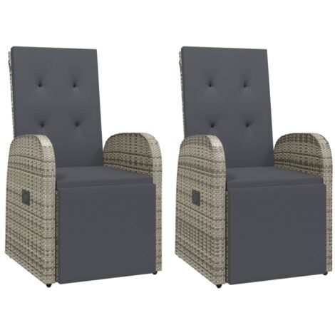 Vidaxl – Chaises de jardin inclinables avec coussins – Résine tressée – Cadre en acier – Dimensions 57x69x106 cm – Lot de 2 (1/6)