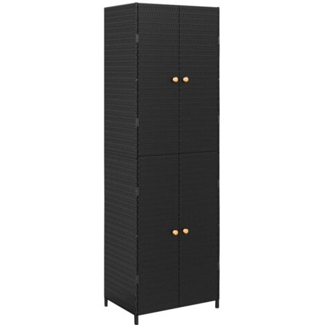 Vidaxl – Armoire de jardin en résine tressée noire 59x40x180 cm – 4 compartiments pour rangement organisé – Poignées en bois d'acacia massif