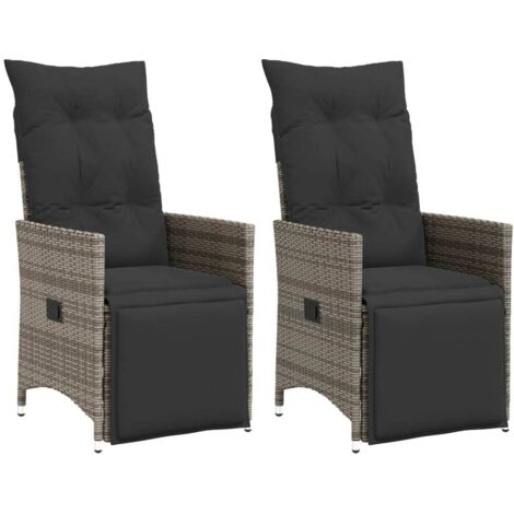 Chaises inclinables de jardin lot de 2 et coussins gris rotin vidaXL