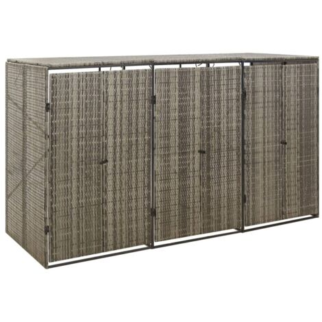 Vidaxl – Abri pour poubelle triple gris 207x80x117 cm – Résine tressée – Acier enduit de poudre – Capacité 3 poubelles à roulettes