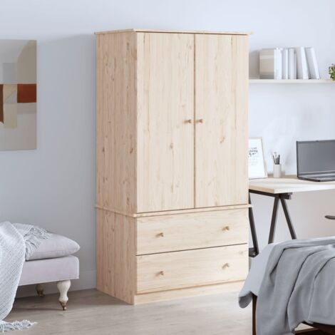 Vidaxl – Garde-robe ALTA 90x55x170 cm en bois massif de pin – 2 tiroirs – Rail intérieur pour vêtements – Non traité pour personnalisation