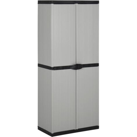Vidaxl – Armoire de jardin 3 étagères gris et noir 68x40x168cm – Matériaux PVC et PP – Verrouillable avec cadenas – Charge max 20kg par étagère