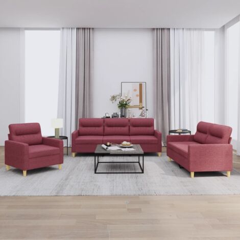 Ensemble de canapés 3 pcs avec coussins Rouge bordeaux Tissu vidaXL (1/5)