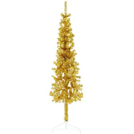 Demi sapin de Noël artificiel mince avec support Doré 150 cm vidaXL (1/5)