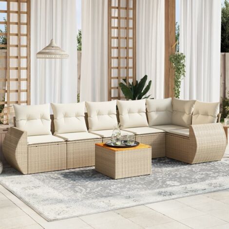 Salon de jardin avec coussins 7 pcs beige résine tressée vidaXL (1/3)