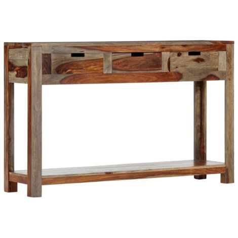 Vidaxl – Table console bois massif 120x30x75 cm – 3 tiroirs spacieux – Finition laquée – Élément central élégant pour salon ou entrée