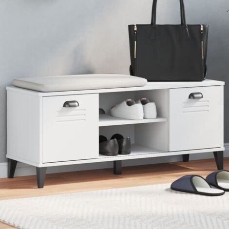 Banc à chaussures VIKEN blanc 106x35x45 cm bois massif de pin vidaXL (1/5)