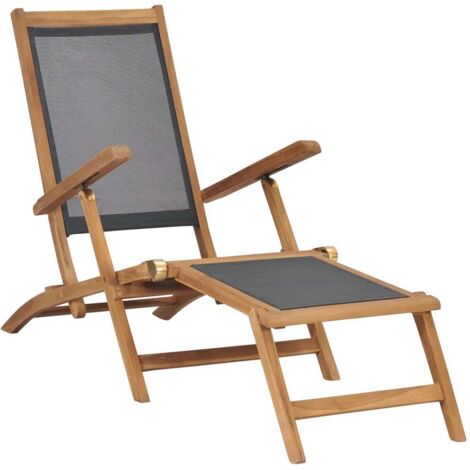 vidaXL Deck Chair with Footrest Solid Teak Wood Black (1/9)