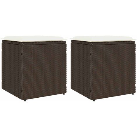Tabourets jardin avec coussins lot de 2 marron résine tressée vidaXL