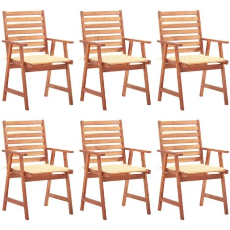 Chaises à manger d'extérieur lot de 6 et coussins Acacia massif vidaXL (1/5)