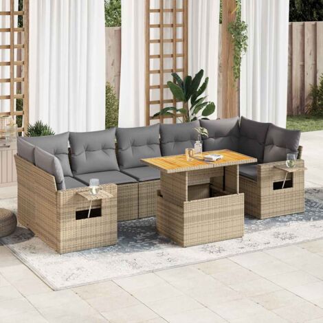 Salon de jardin avec coussins 8 pcs beige résine tressée vidaXL (1/5)