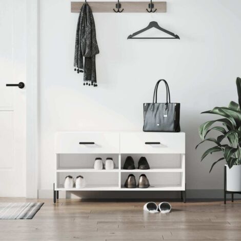 Banc à chaussures blanc brillant 102x35x55 cm bois d'ingénierie vidaXL (1/5)