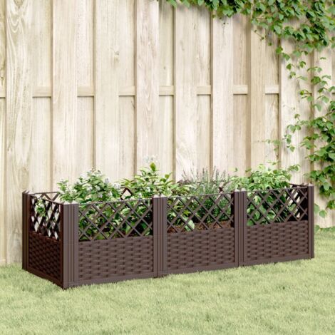 Jardinière avec piquets marron 123,5x43,5x43,5 cm PP vidaXL (1/5)
