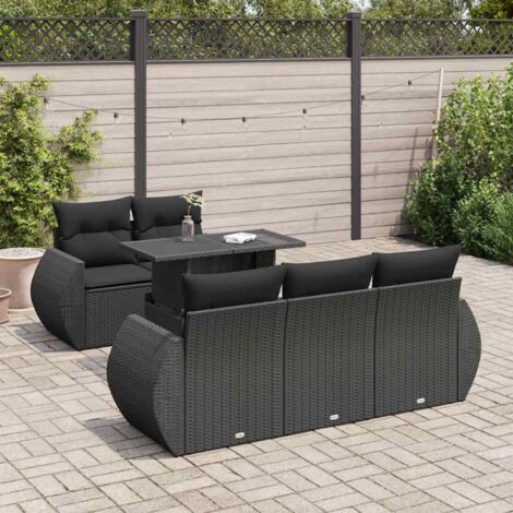 Salon de jardin 6 pcs avec coussins noir résine tressée vidaXL (1/5)