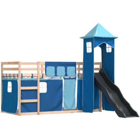 Lit superposé sans matelas avec toboggan et rideaux 80x200 cm vidaXL (1/5)