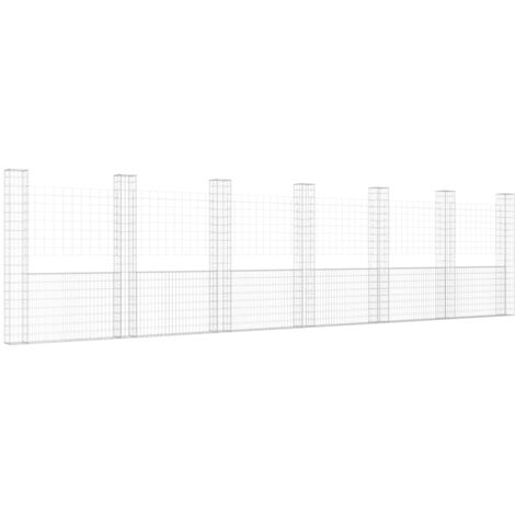 Vidaxl – Panier de gabion en U 740x20x200 cm avec 7 poteaux en fer – Résistant aux intempéries – Pour mur de soutènement – Installation rapide