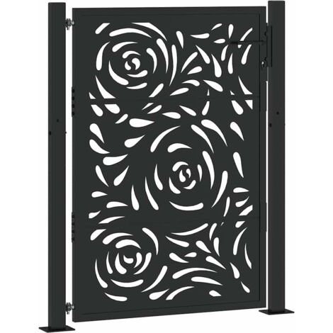 Vidaxl – Portail de jardin noir 105 x 130 cm en acier galvanisé – Design découpé au laser – Système de verrouillage avec 3 clés – Assemblage facile