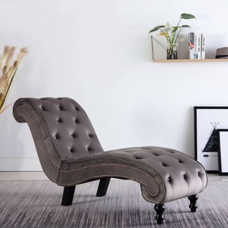Vidaxl – Chaise longue en velours gris – Dimensions 145 x 52 x 77 cm – Hauteur d'assise 42 cm – Capacité 110 kg – Confort ergonomique