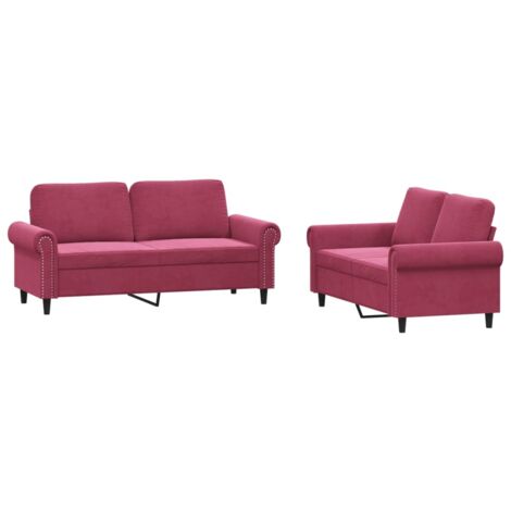 Ensemble de canapés 2 pcs avec coussins Rouge bordeaux Velours vidaXL (1/5)