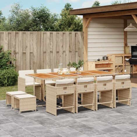 Ensemble à manger de jardin et coussins 13 pcs beige vidaXL