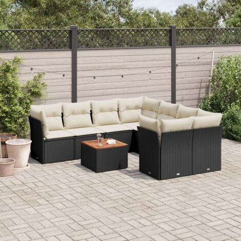 Salon de jardin 9 pcs avec coussins noir résine tressée vidaXL (1/3)